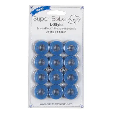 Super Bobs MasterPiece Cotton 70yd Prewound Bobbins 12ct L-Style Marine Blue