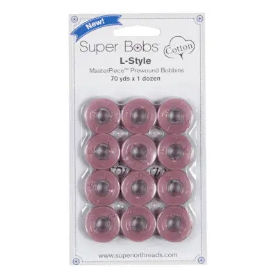 Super Bobs MasterPiece Cotton 70yd Prewound Bobbins 12ct L-Style Sugar Plum