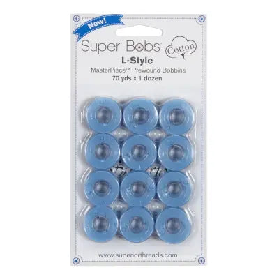 Super Bobs MasterPiece Cotton 70yd Prewound Bobbins 12ct L-Style Azure