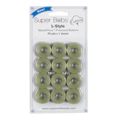 Super Bobs MasterPiece Cotton 70yd Prewound Bobbins 12ct L-Style Monet Green