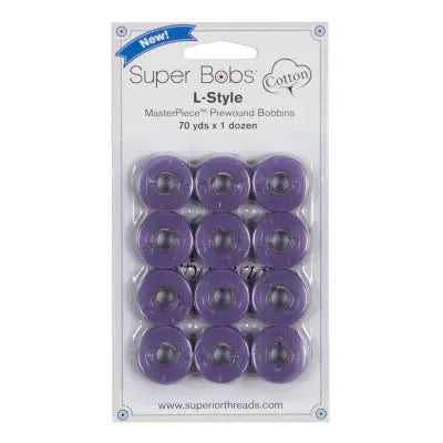 Super Bobs MasterPiece Cotton 70yd Prewound Bobbins 12ct L-Style Lavender
