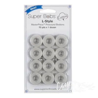Super Bobs MasterPiece Cotton 70yd Prewound Bobbins 12ct L-Style Canvas