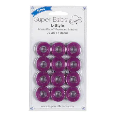 Super Bobs MasterPiece Cotton 70yd Prewound Bobbins 12ct L-Style Majestic