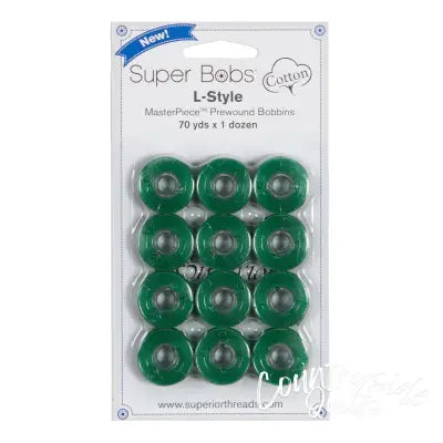 Super Bobs MasterPiece Cotton 70yd Prewound Bobbins 12ct L-Style Kelli Green