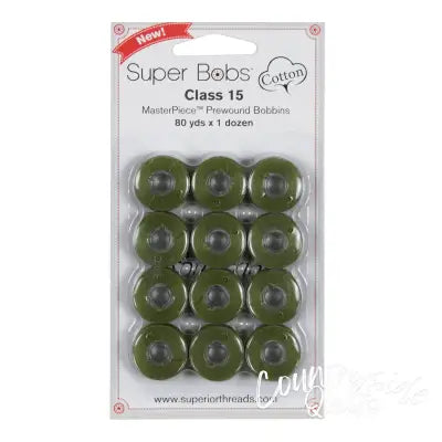 Super Bobs MasterPiece Cotton 80yd Prewound Bobbins 12ct Class 15 Fig Leaf