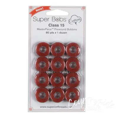 Super Bobs MasterPiece Cotton 80yd Prewound Bobbins 12ct Class 15 Red Hill