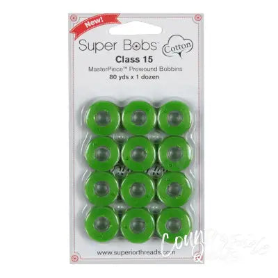 Super Bobs MasterPiece Cotton  80yd Prewound Bobbins 12ct Class 15 Green W Envy