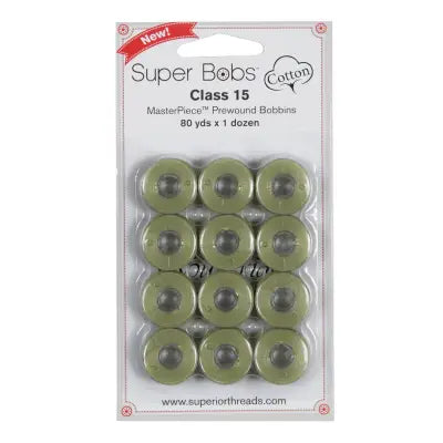 Super Bobs MasterPiece Cotton 80yd Prewound Bobbins 12ct Class 15 Monet Green