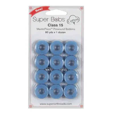 Super Bobs MasterPiece Cotton 80yd Prewound Bobbins 12ct Class 15 Azure