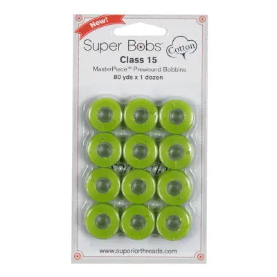 Super Bobs MasterPiece Cotton 80yd Prewound Bobbins 12ct Class 15 SubLime