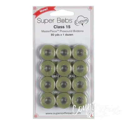 Super Bobs MasterPiece Cotton 80yd Prewound Bobbins 12ct Class 15 Monet Green