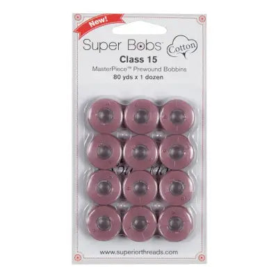 Super Bobs MasterPiece Cotton 80yd Prewound Bobbins 12ct Class 15 Sugar Plum
