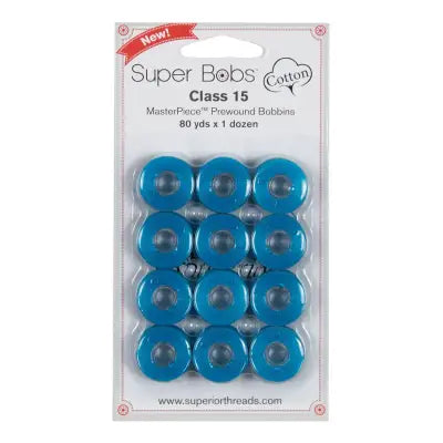 Super Bobs MasterPiece Cotton 80yd Prewound Bobbins 12ct Class 15 Aquarius