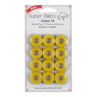 Super Bobs MasterPiece Cotton 80yd Prewound Bobbins 12ct Class 15 Simply Yellow