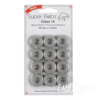 Super Bobs MasterPiece Cotton 80yd Prewound Bobbins 12ct Class 15 Granite