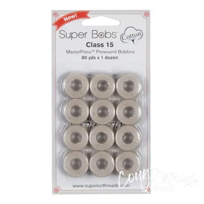 Super Bobs MasterPiece Cotton 80yd Prewound Bobbins 12ct Class 15 Bisque