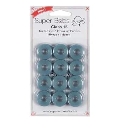 Super Bobs MasterPiece Cotton 80yd Prewound Bobbins 12ct Class 15 Poolside