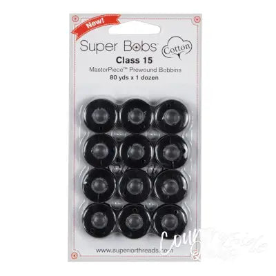 Super Bobs MasterPiece Cotton 80yd Prewound Bobbins 12ct Class 15 Raven