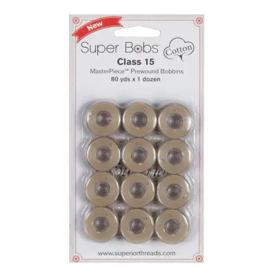 Super Bobs MasterPiece Cotton 80yd Prewound Bobbins 12ct Class 15 Parchment