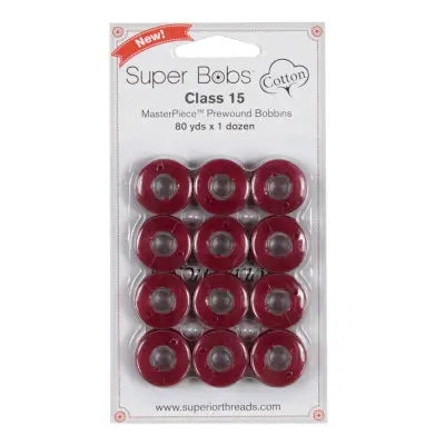 Super Bobs MasterPiece Cotton 80yd Prewound Bobbins 12ct Class 15 Bernini