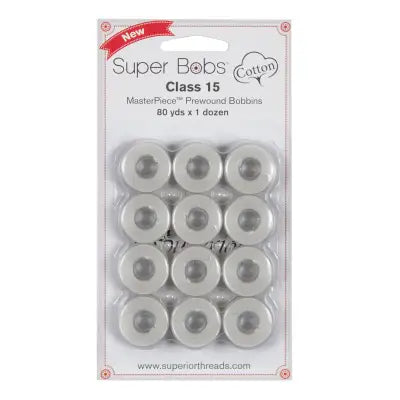 Super Bobs MasterPiece Cotton 80yd Prewound Bobbins 12ct Class 15 Canvas