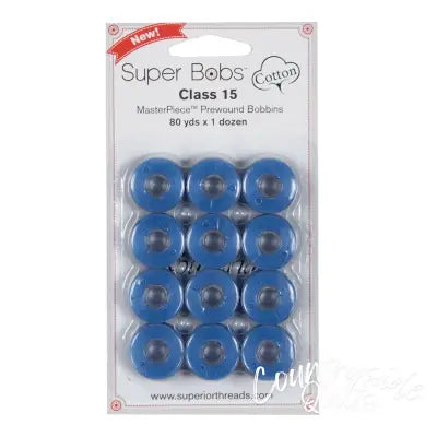 Super Bobs MasterPiece Cotton 80yd Prewound Bobbins 12ct Class 15 Marine Blue