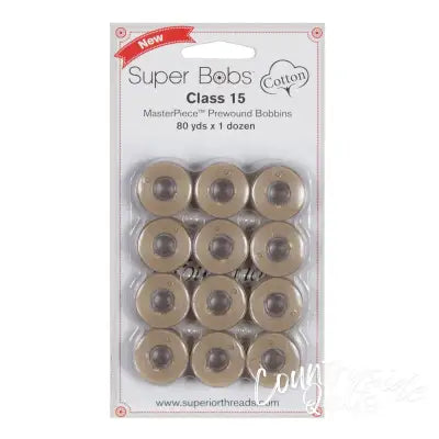 Super Bobs MasterPiece Cotton 80yd Prewound Bobbins 12ct Class 15 Parchment