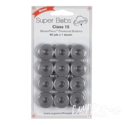 Super Bobs MasterPiece Cotton 80yd Prewound Bobbins 12ct Class 15 Graystone