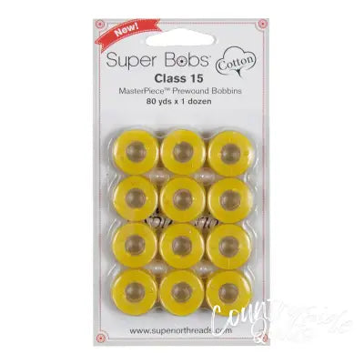 Super Bobs MasterPiece Cotton 80yd Prewound Bobbins 12ct Class 15 Simply Yellow