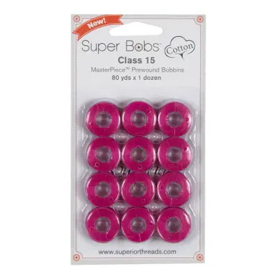 Super Bobs MasterPiece Cotton 80yd Prewound Bobbins 12ct Class 15 Picaso Pink