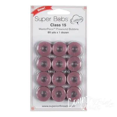 Super Bobs MasterPiece Cotton 80yd Prewound Bobbins 12ct Class 15 Sugar Plum