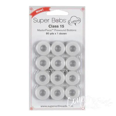 Super Bobs MasterPiece Cotton 80yd Prewound Bobbins 12ct Class 15 Blanc