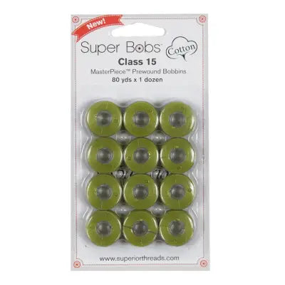 Super Bobs MasterPiece Cotton 80yd Prewound Bobbins 12ct Class 15 Donatello