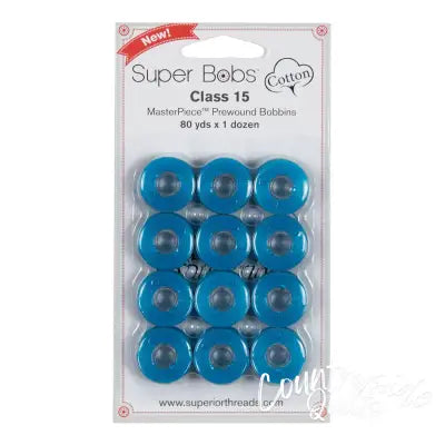 Super Bobs MasterPiece Cotton 80yd Prewound Bobbins 12ct Class 15 Aquarius