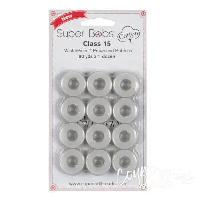 Super Bobs MasterPiece Cotton 80yd Prewound Bobbins 12ct Class 15 Canvas
