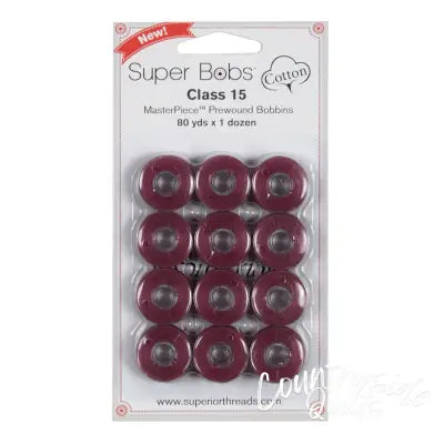 Super Bobs MasterPiece Cotton 80yd Prewound Bobbins 12ct Class 15 Plum Berry