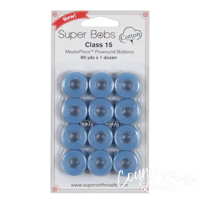 Super Bobs MasterPiece Cotton 80yd Prewound Bobbins 12ct Class 15 Azure