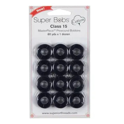 Super Bobs MasterPiece Cotton 80yd Prewound Bobbins 12ct Class 15 Indigo
