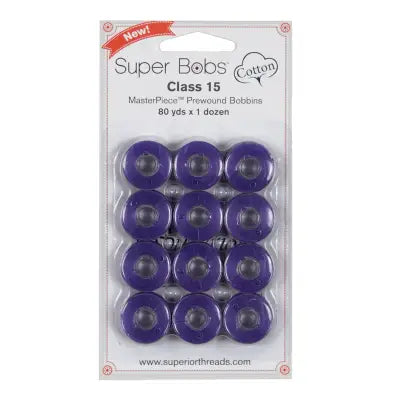 Super Bobs MasterPiece Cotton 80yd Prewound Bobbins 12ct Class 15 Princely
