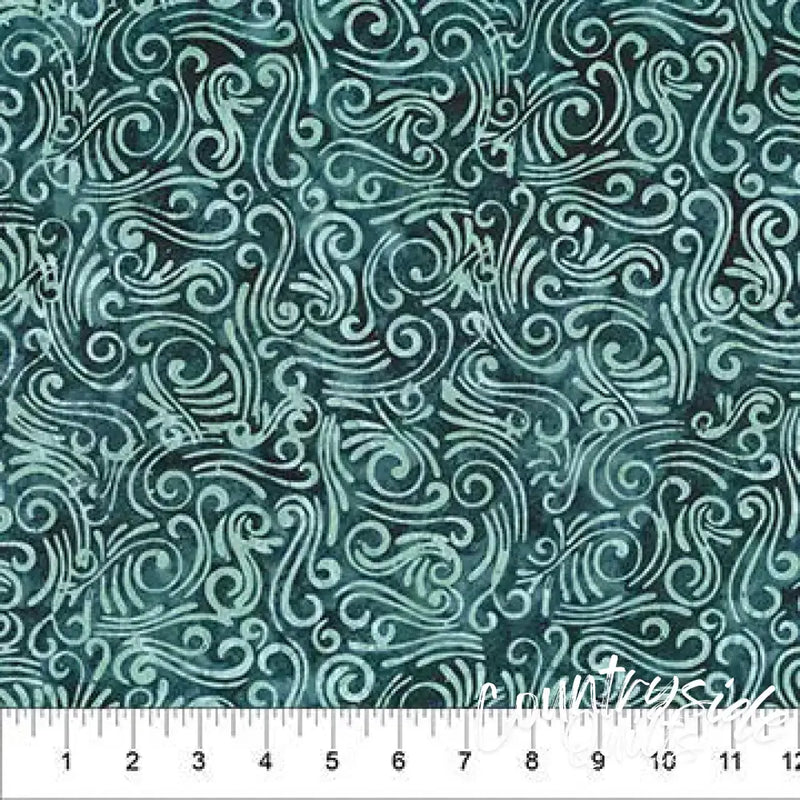 Swirls II Blue Green Cotton Wideback Fabric per yard