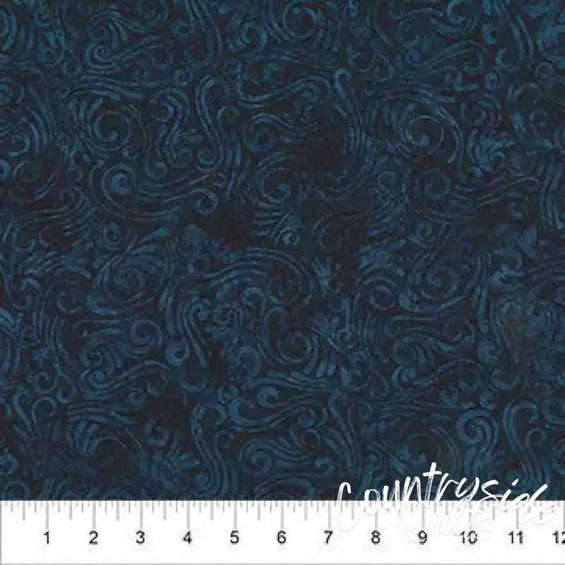 Swirls II Dark Blue Cotton Wideback Fabric per yard