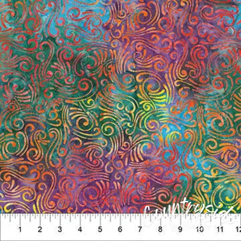 Swirls II Multi Rainbow Cotton Wideback Fabric per yard