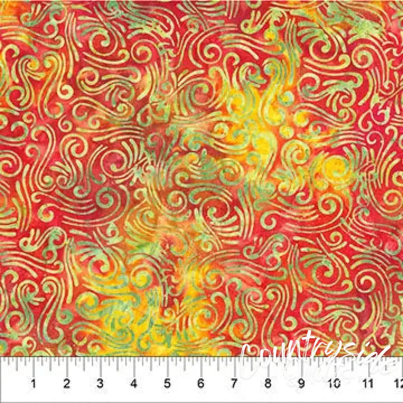 Swirls II Red And Yellow Cotton Wideback Fabric per yard