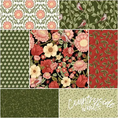 Tangled Garden 1 Yard Bundle Black, 7 Pcs.