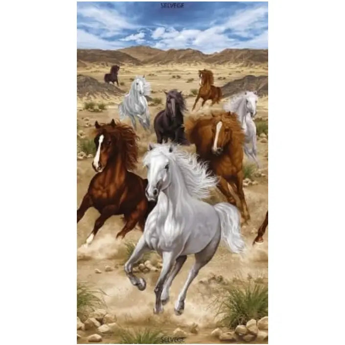Timeless Treasures Untamed Running Horses Digital Panel
