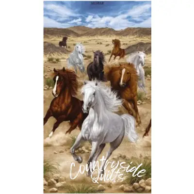 Timeless Treasures Untamed Running Horses Digital Panel