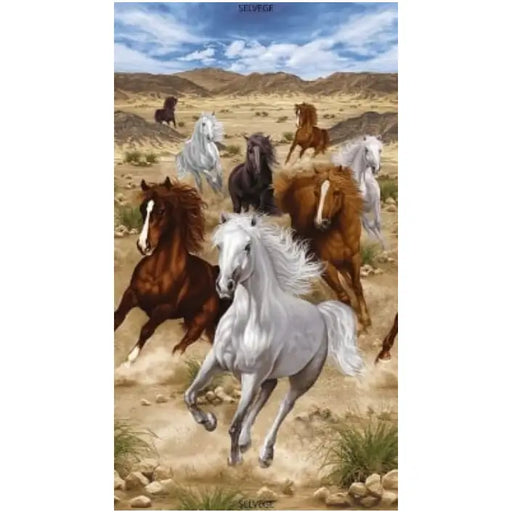Timeless Treasures Untamed Running Horses Digital Panel