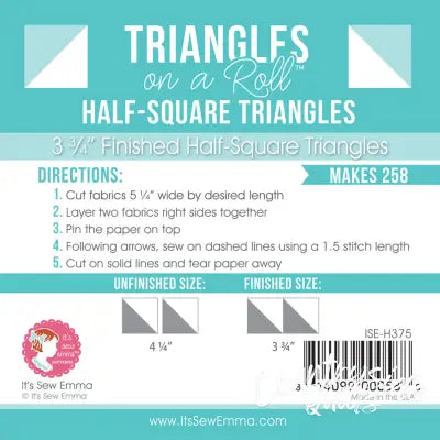 Triangles on a Roll 3-3/4in Finished Half-Square Triangles