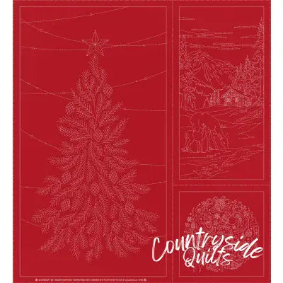 Wagara Sashiko Panel Season's Greeting Part 2 Red