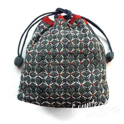 Weaving Sashiko Drawstring Bag with KOKI Hydrangea Full Kit Blue